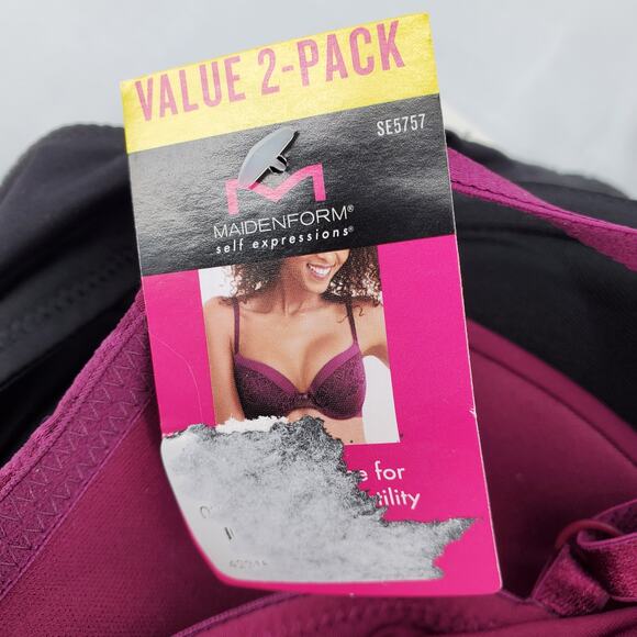 Maidenform Self Expressions 36B TShirt Push Up Bra 2 Pack Red/Pink and Black New - Picture 7 of 8